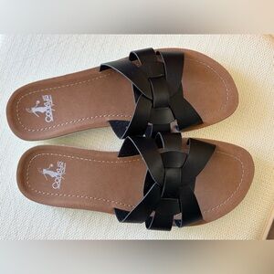 Corkys Black and Brown Woven Sandals